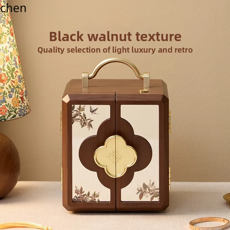 HTT solid wood jewelry box with lock, new wedding birthday gift, high-end exquisite jewelry storage box