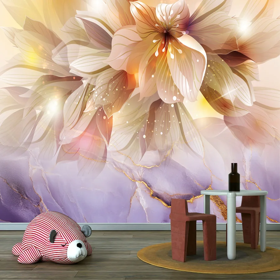 ورق حائط ذاتي اللصق، ورق حائط، ديكور منزلي لتزيين غرفة المعيشة، تجديد أثاث الزهور، خلفية أرجوانية، جدارية تلفزيون