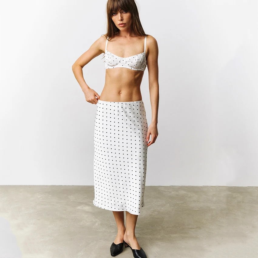 

Linad Sexy Polka Dot Crop Top Camisole Long Skirts Suits Casual Spaghetti Strap Vest With High Waist Zipper Skirt Two Piece Sets