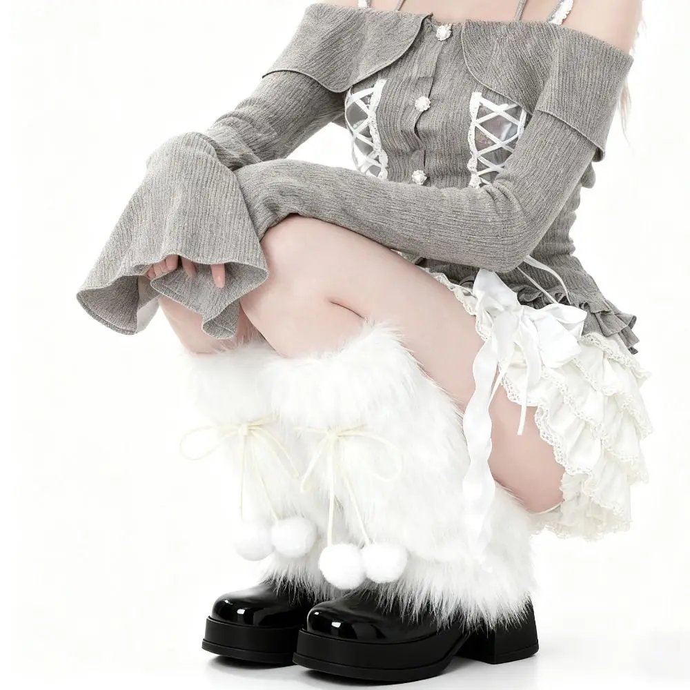 Aquecedores de pernas de inverno de malha vintage y2k capa de pé coberturas de pernas de pelúcia lolita jk harajuku meias longas picantes meninas