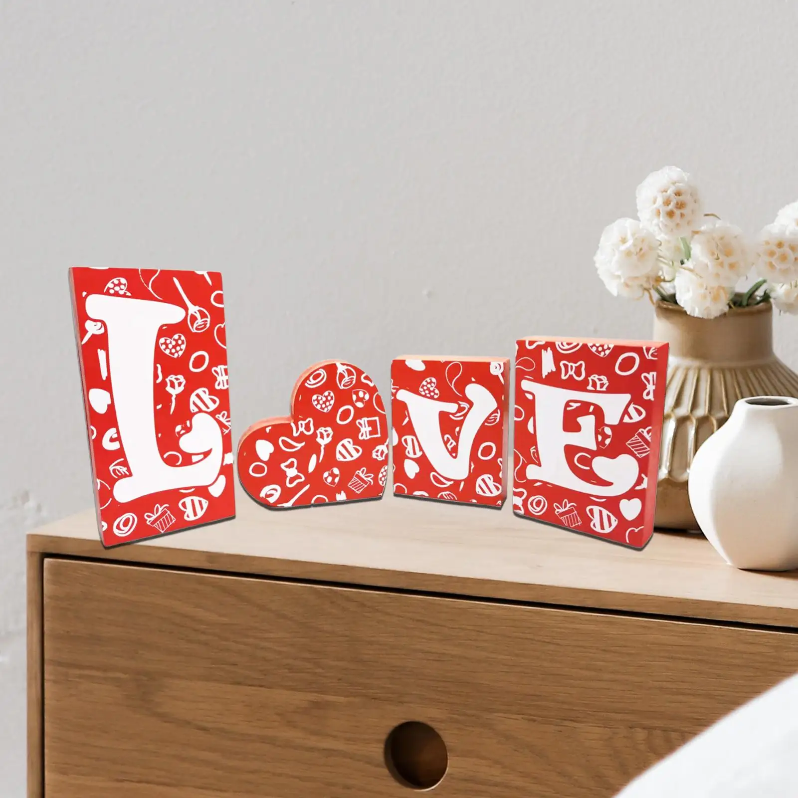 4x Letter Ornament Day Wooden Heart Desktop Alphabet Ornaments for Wedding Decoration Christmas Anniversary Home Engagement