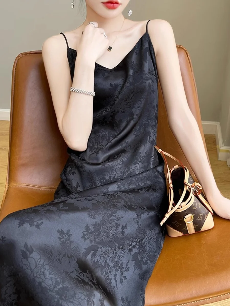 Zijde Satijn Wrap Dr Dames Zomer High-End Sensation Ele Vest Lange Rok Acetaat Afslanken Top V-ne A-lijn Dr