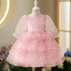 Flower Girls Princess Dress Half Sleeve Puffy Tulle Wedding Party Dresses For Girl Children Clothes Kids Birthday Prom Costume