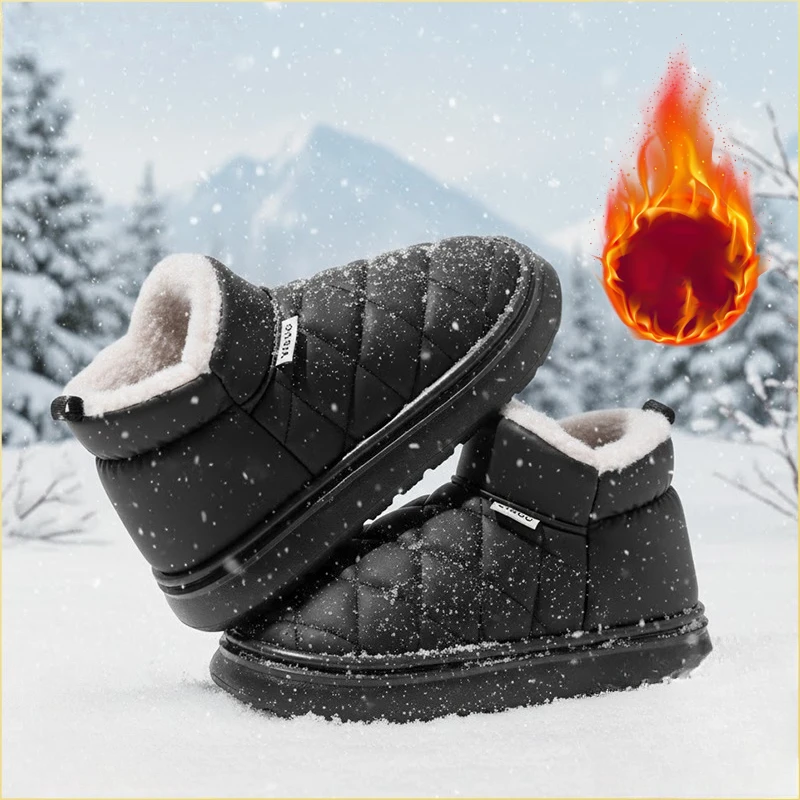 Winter Cotton Plush Slippers Comfortable Men Women Non Slip Thick Sole Fleece Lined Warm Cozy Home Heel Wrap for Bedroom