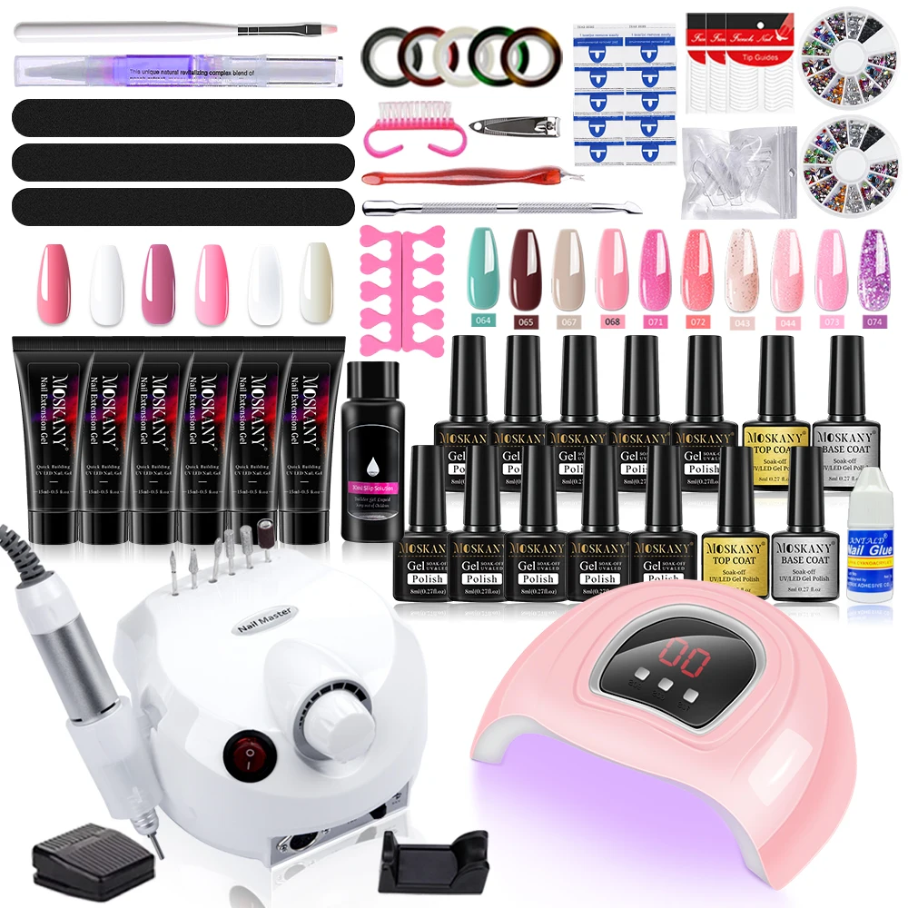 NOSKANY Manicure Set Professional Semi Permanent Nail Gel Polish Set With UV LED Lamp Nail Drill For Poly Nail Gel Kit