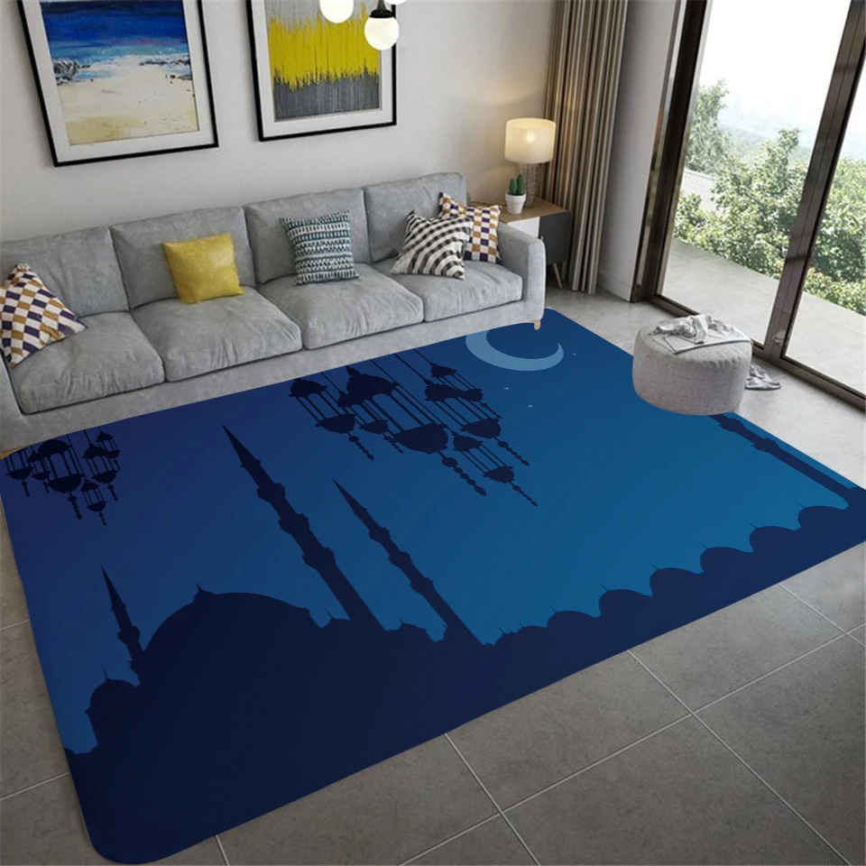 Alfombra de oración islámica con patrón impreso musulmán para el hogar, dormitorio, sala de estar, decoración de piso, Ramadán