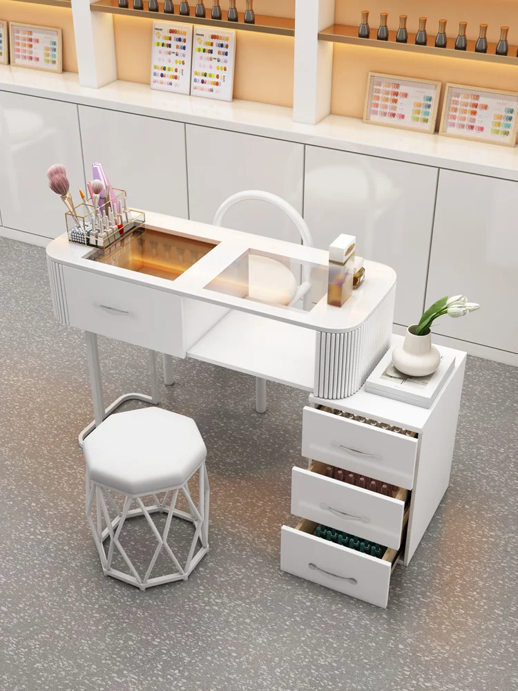 Cream wind manicure table white Japanese-style multi-functional glass single full set of light luxury household simple 