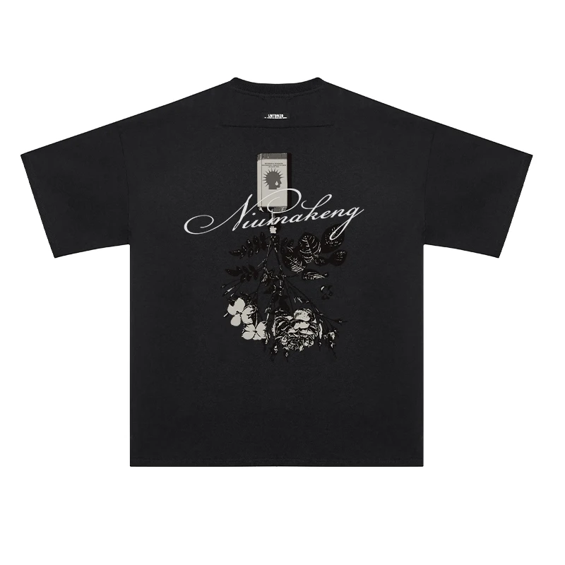 

Motorcycle Original Design Reverse Punk Perfume Plant Print National Trend Cool T-Shirt Men and Women Summer New Style