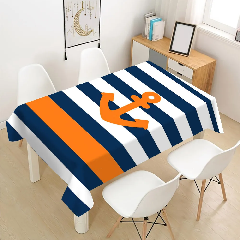 Nautical Stripe Tablecloth Waterproof Beach Picnic Table Cover for Dining Room Home Decor
