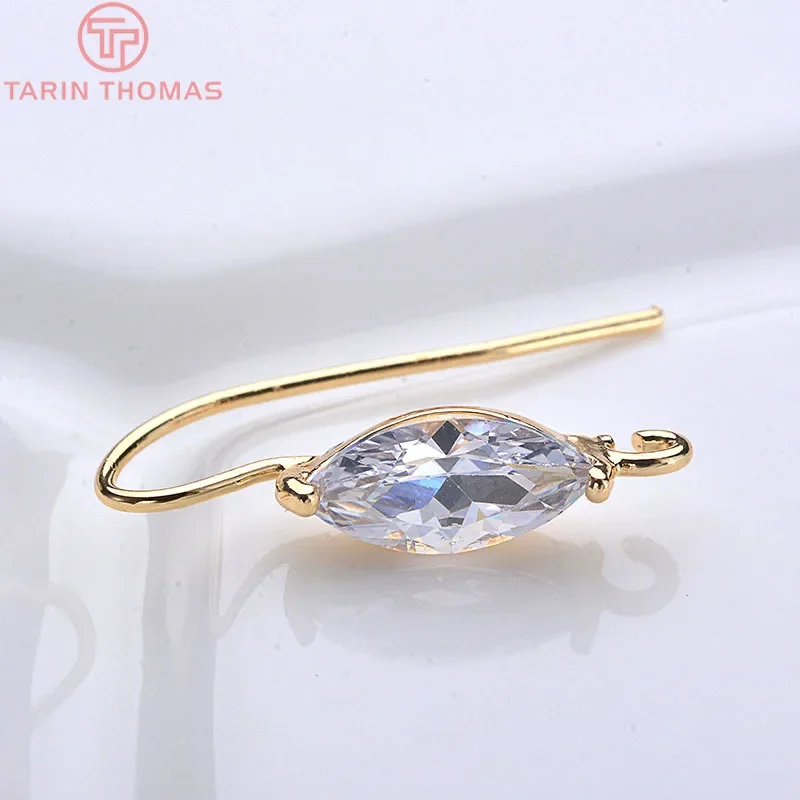 (1969)6PCS Height 24MM 24K Gold Color Brass With White Zircon oval Earrings Hooks High Quality Accessories Jewelry Recognitions