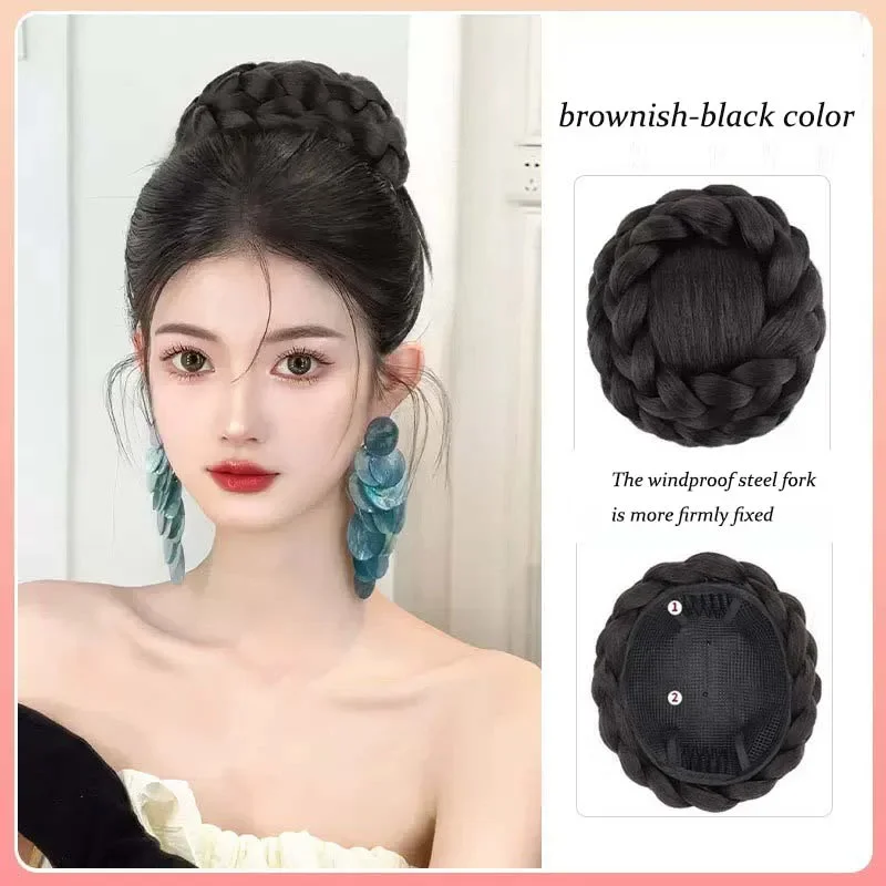 ถักถักผมคลิปใน Chignon ผมสังเคราะห์ Donut ผมปลอม Bun Headwear อุปกรณ์เสริมสําหรับผู้หญิง