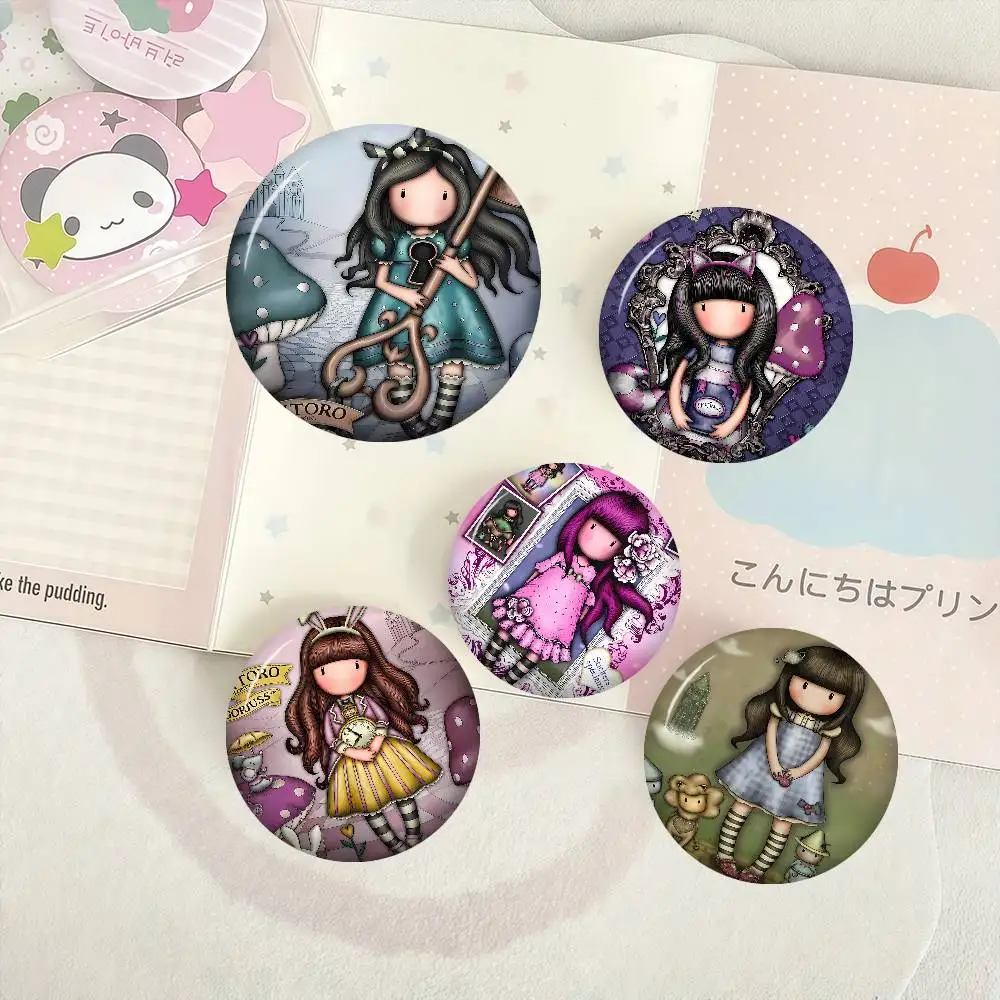S-Santoro-Gorjuss Lindos broches de dibujos animados de niña, creativos, de hojalata, con botón suave, icono de animal, para solapa, mochila, accesorios, pin.
