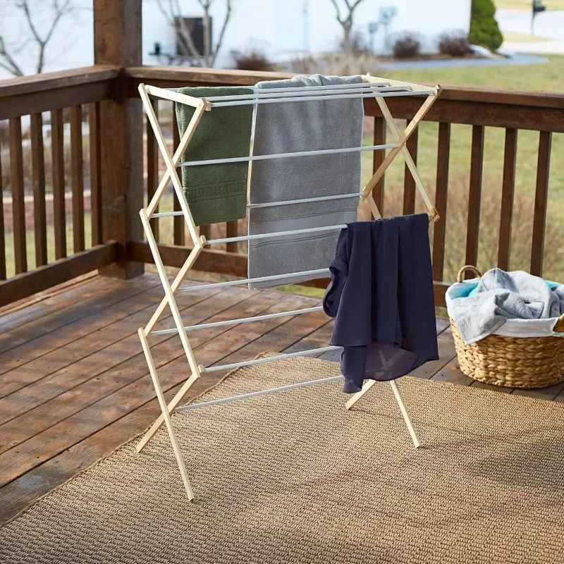 Bamboo Folding Clothes Drying Rack, Upscale Laundry Rack with 11 Dowels