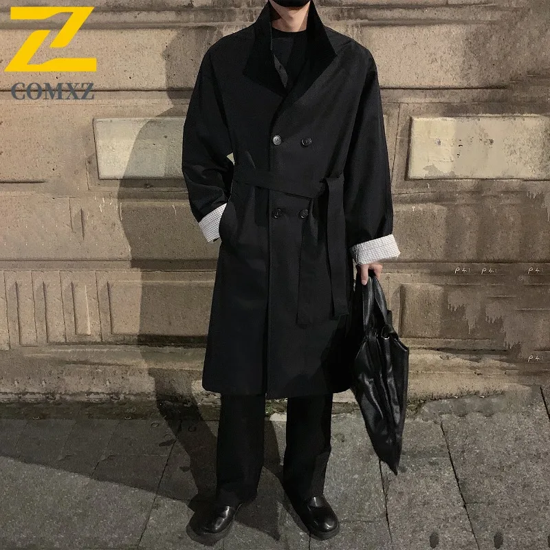 

COMXZ Классическая мужская куртка с лацканами для работы на открытом воздухе, ветрозащитное пальто, минималистичная повседневная одежда, легкий уютный осенне-зимний мужской плащ