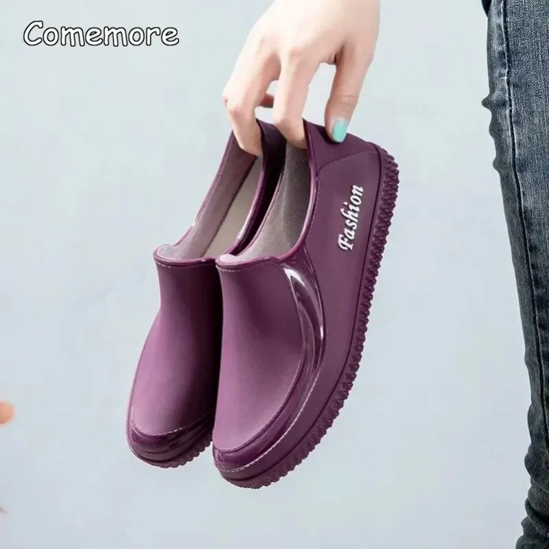 Comemore Women Outer Wear Waterproof Non-slip Low-top Short Water Shoes Wear-resistant Rubber Casual Kitchen Shallow Rain Boots