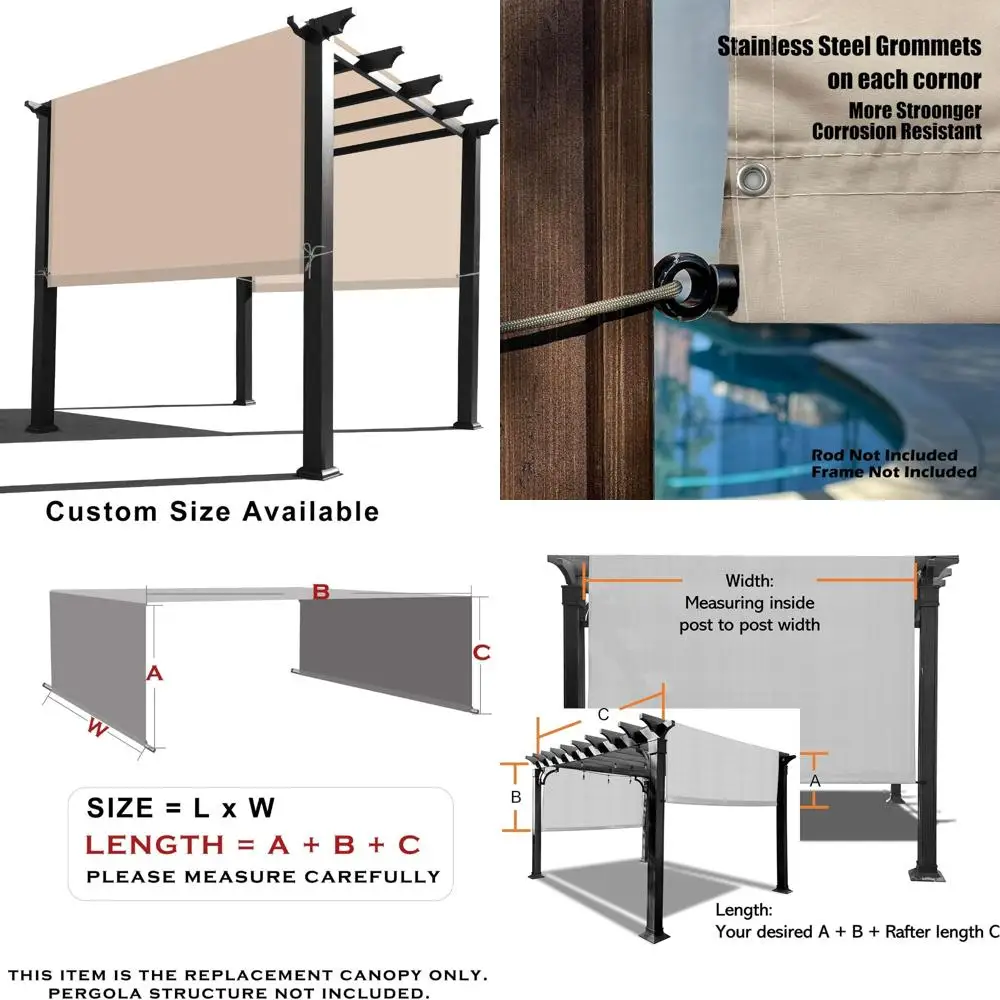 

Universal Waterproof Pergola Canopy Replacement, 20 Feet Long x 10 Feet Wide, Beige Color, Suitable for Outdoor Spaces