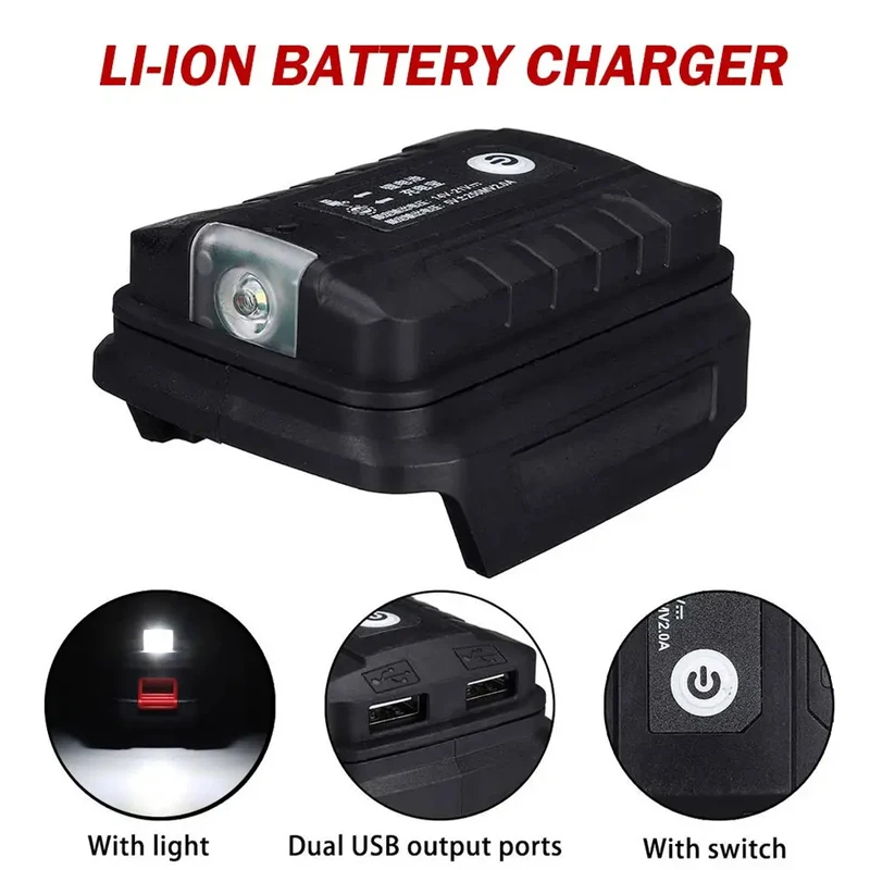 Imagem -02 - Li-ion Battery Power Bank Charger Lâmpada Led Lanterna Usb Carregador de Celular para Makita Dewalt e Hongsong 18v 20v