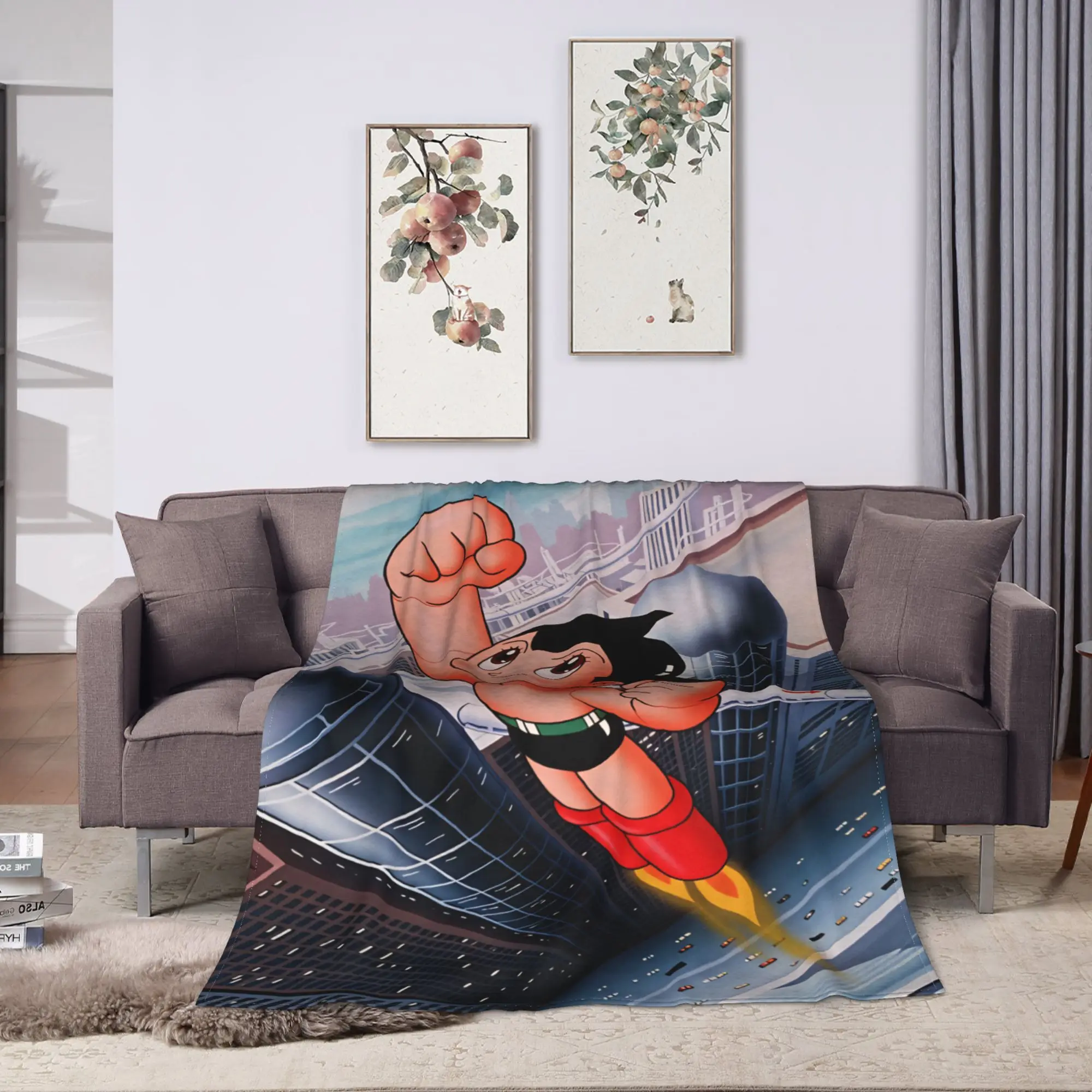 Astro Cartoon Boy Blanket  Warm Soft Print Plush Throw Blanket For Living Room Airplane Travel Flannel Bedspread Bed Cover