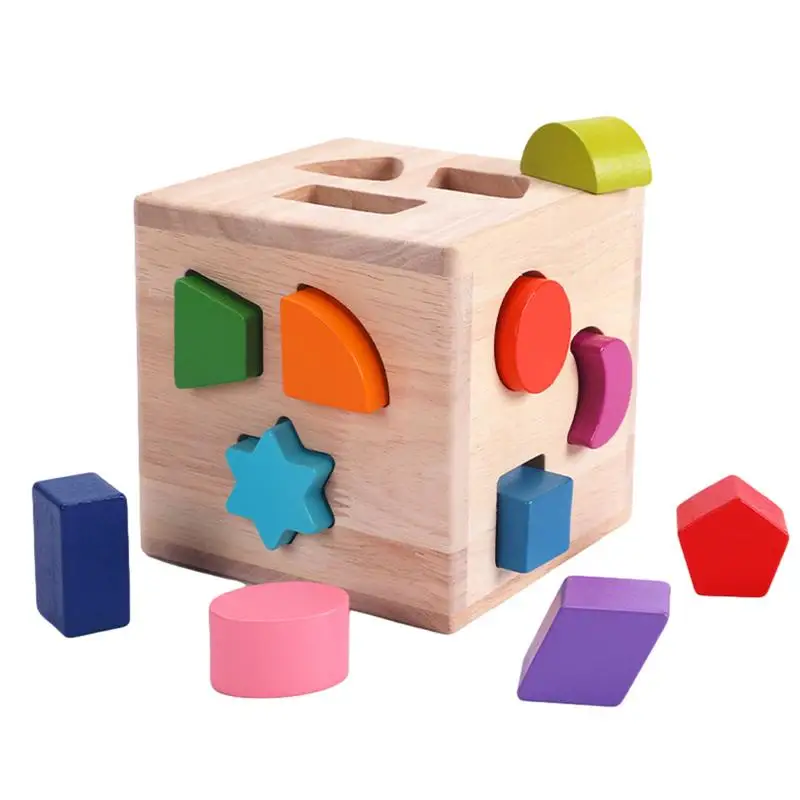 

Shape Sorter Cube With 12 Colorful Blocks Learning Sort And Match Toy Wooden Shape Sorter Preschool Kids Wood Gifts Shape