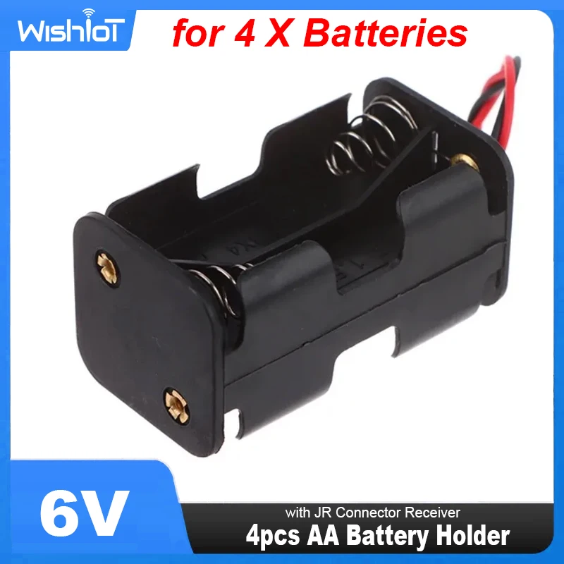 AA Battery Holder 6V for 4 X Batteries Black Plastic Storage Box Case Dual Layers with Wire Lead with JR Connector Receiver