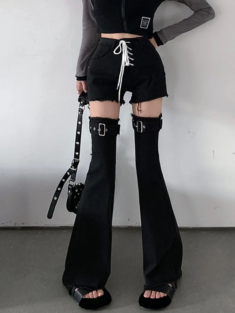

Black Cargo Pants Women Hip Hop Punk High Waist Trousers 2023 Fashion Korean Style Loose Oversized Streetwear Bottoms