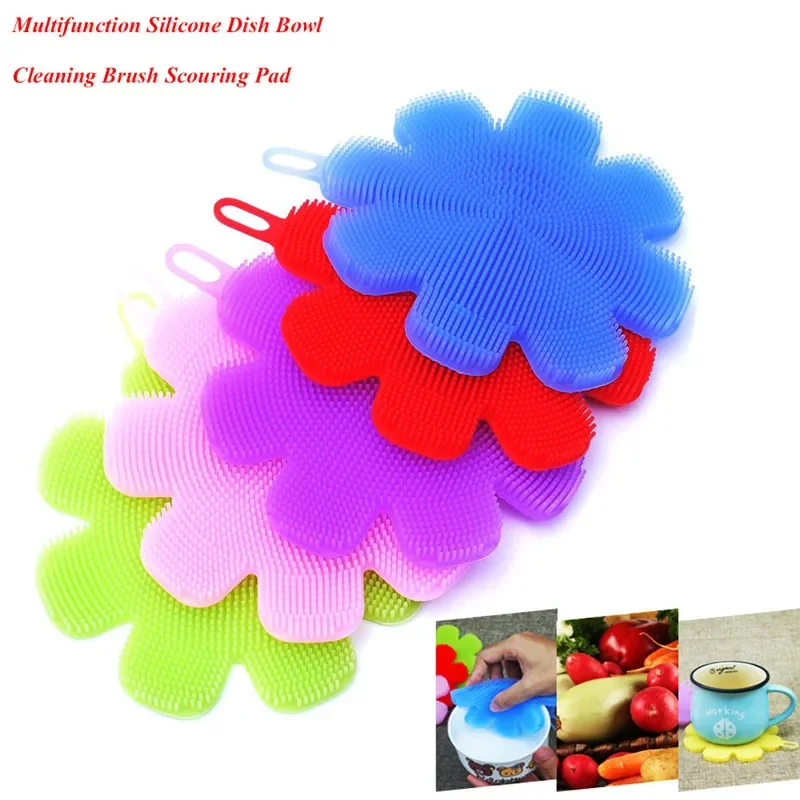 1pc Silicone Dishwashing Brush Plum-shaped Kitchen Cleaning Brush Pots and Pans Dishwashing Artifact Cleaning Supplies