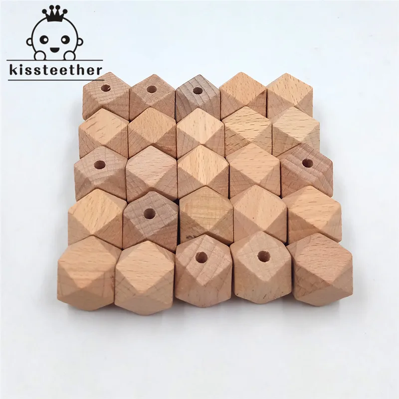 40pcs Beech Wood Bead Unfinished Natural 16mm Geometric hexagonal Wooden Beads For DIY Baby Teether Nacklace