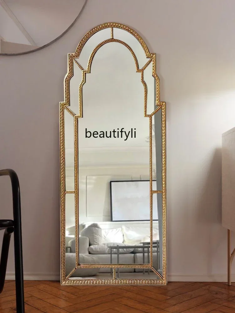 

French full-length mirror retro full-body fitting mirror wall-mounted porch wall-mounted floor-to-ceiling mirrorHY