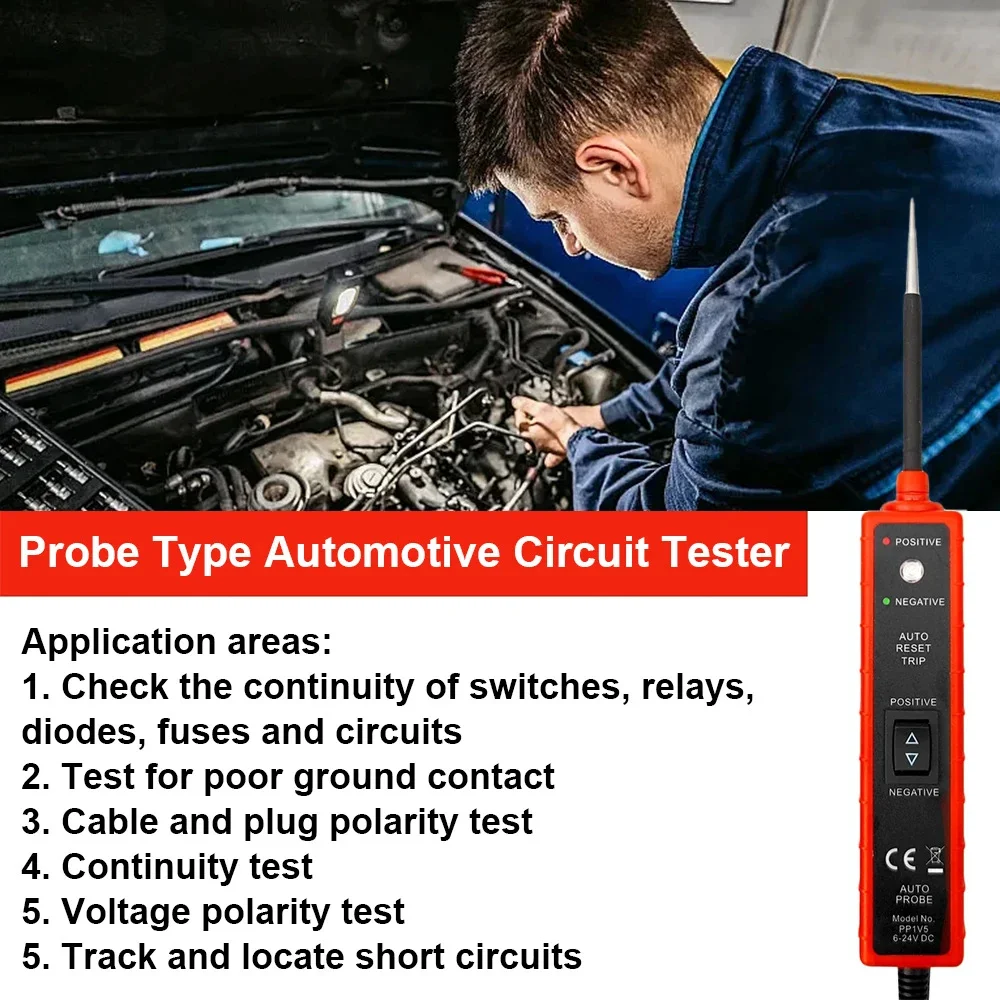 Probador de circuito eléctrico de coche EM285, 6-24V CC, bolígrafo de prueba Flexible multifunción automotriz, probador de voltaje de coche, diagnóstico de sonda de potencia