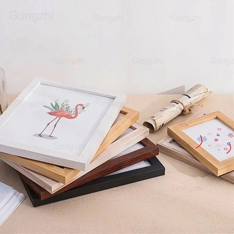 

Nature Solid Wooden Frame A4 A3 Black White Red Blue Color Picture Photo Frame with Mats for Wall Mounting Hardware Included