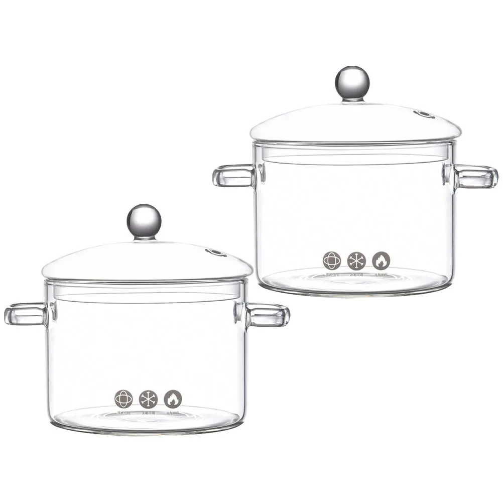 

2Pcs Glass Stew Pot Heat Resistant Cooking Pot Clear Saucepan for Slow Cooking Soup Instant Noodle Kitchen Glass Saucepan