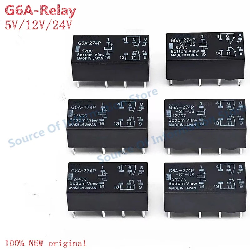 

5Pcs G6A-274P-ST-US/5VDC/12VDC/24VDC Signal Relay 8Pin 2A G6A-274P 100% New