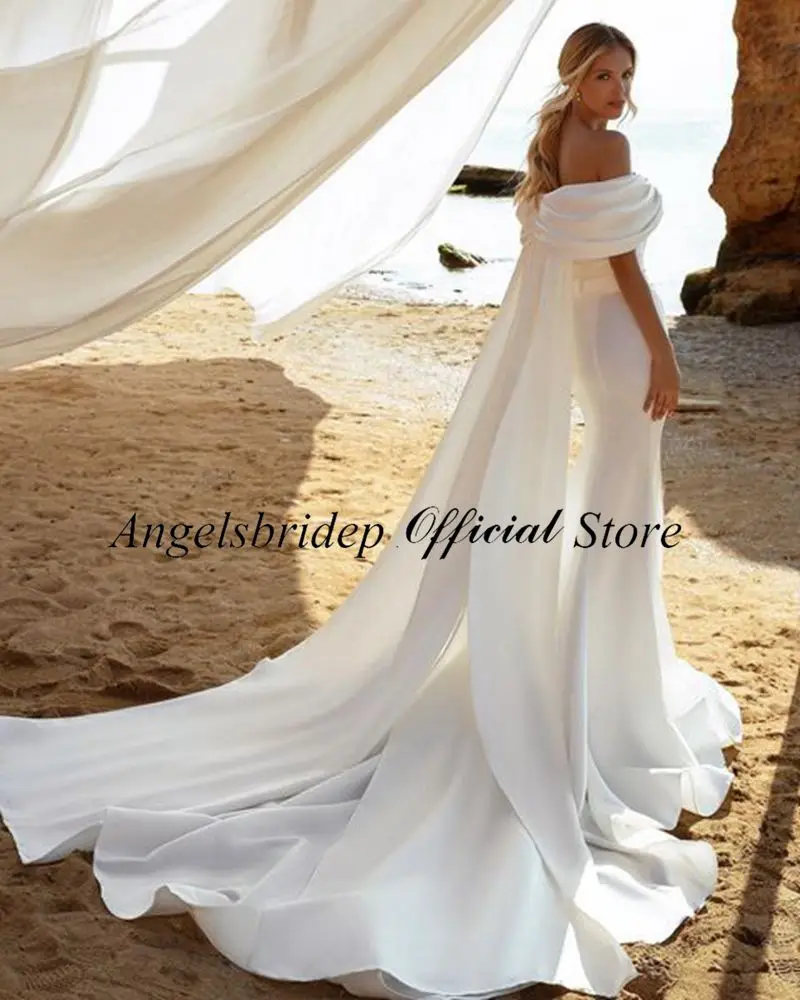 Angelsbridep Sexy Mermaid Wedding Dresses 2022 Off Shoulder Detachable Train Vestidos De Novia Bohemian Bridal Gowns Bride Dress