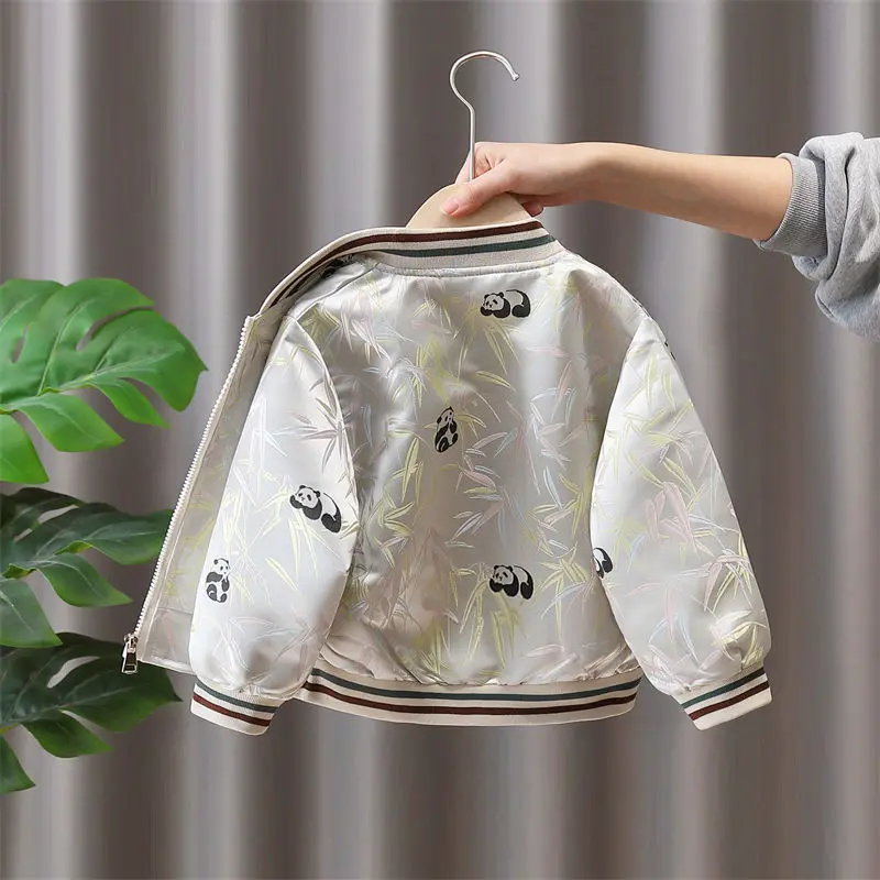 

2025 New Spring and Autumn Children's Design Color Bamboo Panda Pattern Printed Zipper Baseball Jacket