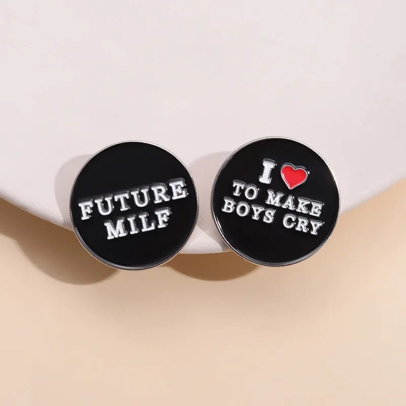 Inspirational English Letter Series Brooch Enamel Love Letter Black Metal Badge Girl Boy Bags Clothes Lapels Pins Gifts Souveni