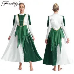 Women Church Choir Worship Liturgical Outfit Modern Lyrical Praise Dance Dress Long Sleeve Gown with Lace-up Tunic Dancewear