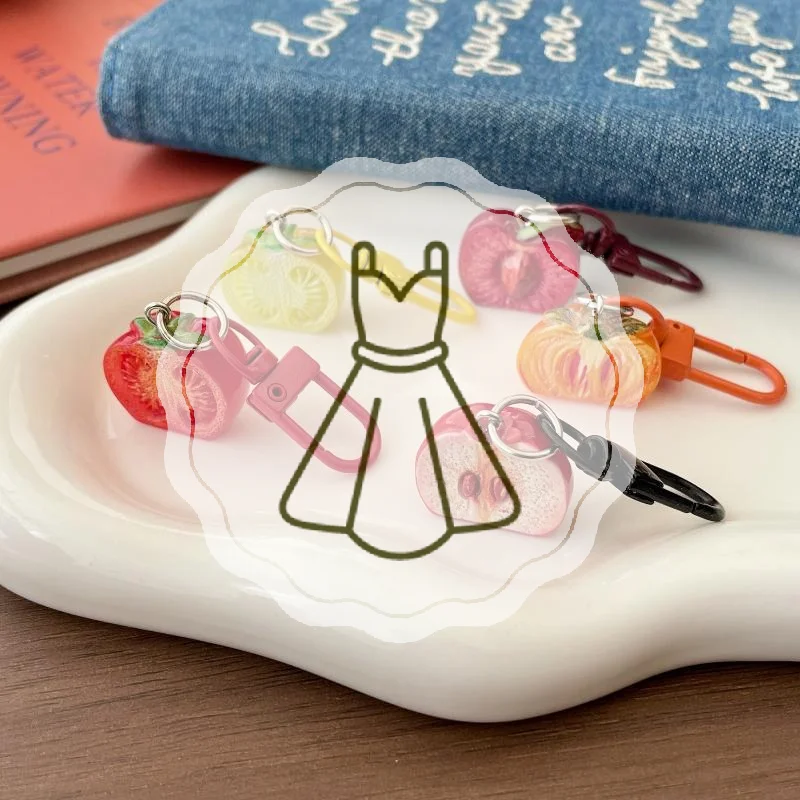 Cute Half Cut Realistic Fruit Keychain Sweet Adorable 1Pcs Bag Pendant Decor for Luggage Car Key Birthday Gift