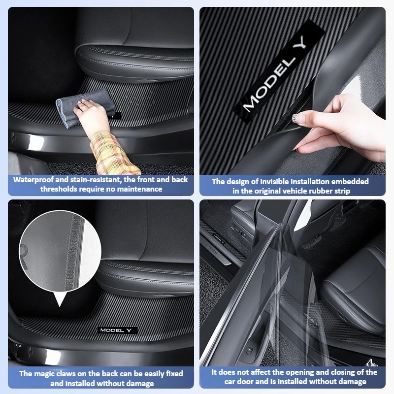 Protector de alféizar de puerta ABS para Tesla Model Y Juniper 2025 + umbral de puerta, placa protectora, Pedal, tira de protección contra patadas, almohadillas impermeables