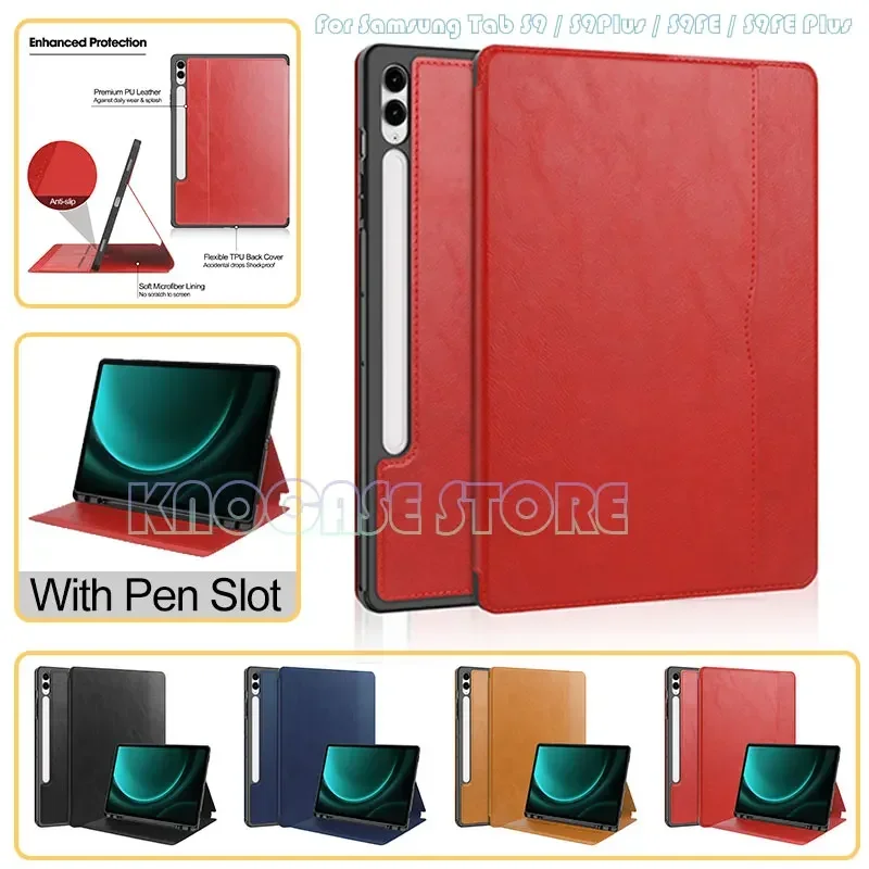 

For Samsung Tab S9 X710 S9+ S9 Plus X810 S9 FE X510 S9 FE Plus X610 PU Leather Business case Soft TPU Back Cover With Pen Slot