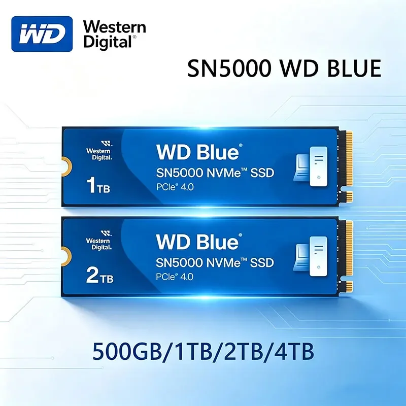 Western Digital SN5000 WD Blue 1T 2T PCIe Gen 4.0 NVMe M.2 2280 Internal SSD Hard Drive for Laptop Gaming Desktops