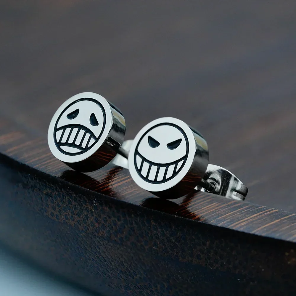 

A Pair Original Personality 316L Stainless Steel Fashion Trend Men's Earrings Pirate King Character Ace Fan Boutique Jewelry