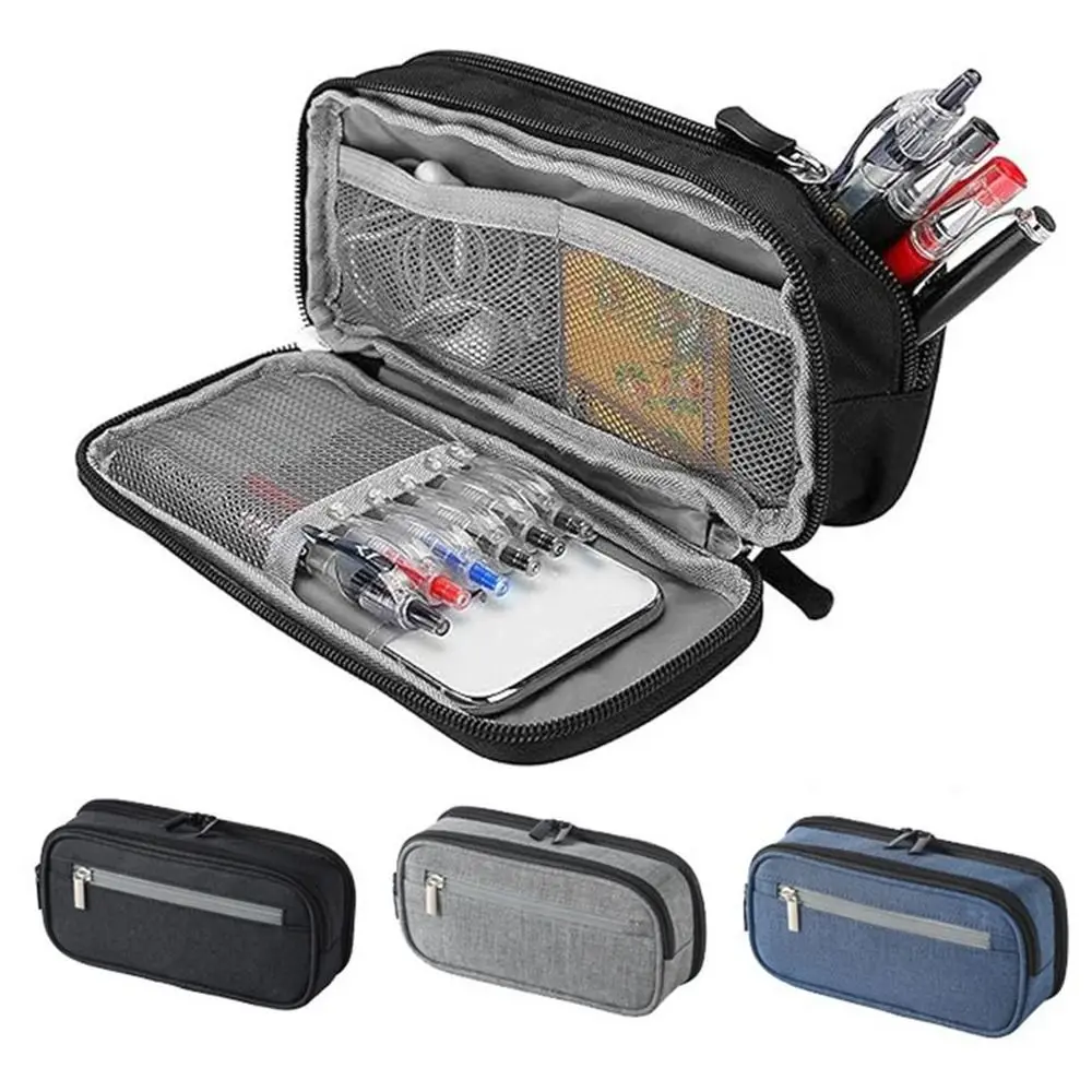 Gift Solid Color Pencil Case Portable Large Capacity Stationery Organizer Zipper Closure Durable Pen Organizer Pouch Office Use