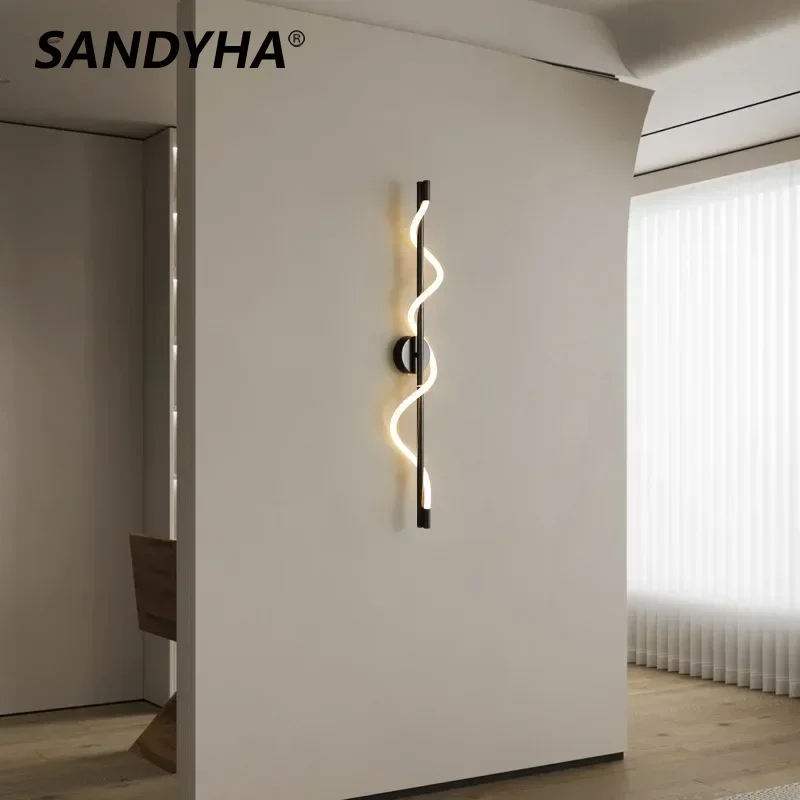 SANDYHA Modern Twisted Line LED Wall Lamps Design Black Luminaria Living Room Bedroom Restaurant Study Bedside Lights Lamparas