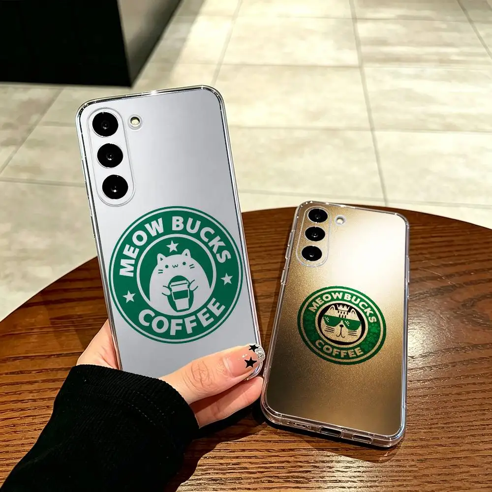 Cute Cat&coffee  Phone Case Transparent  Soft TPU For Samsung A71, A70, A52, A51, A40, A30, A20