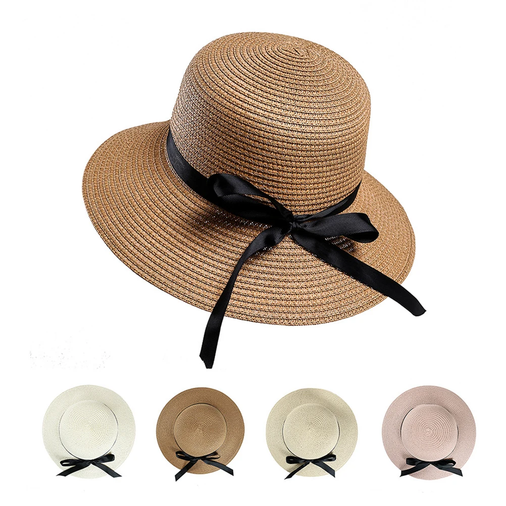 

Woman Straw Hat Bowknot Cap Straw Bow Cap Woman Sun Cap Beautiful Sun Cap Woman Beach Cap