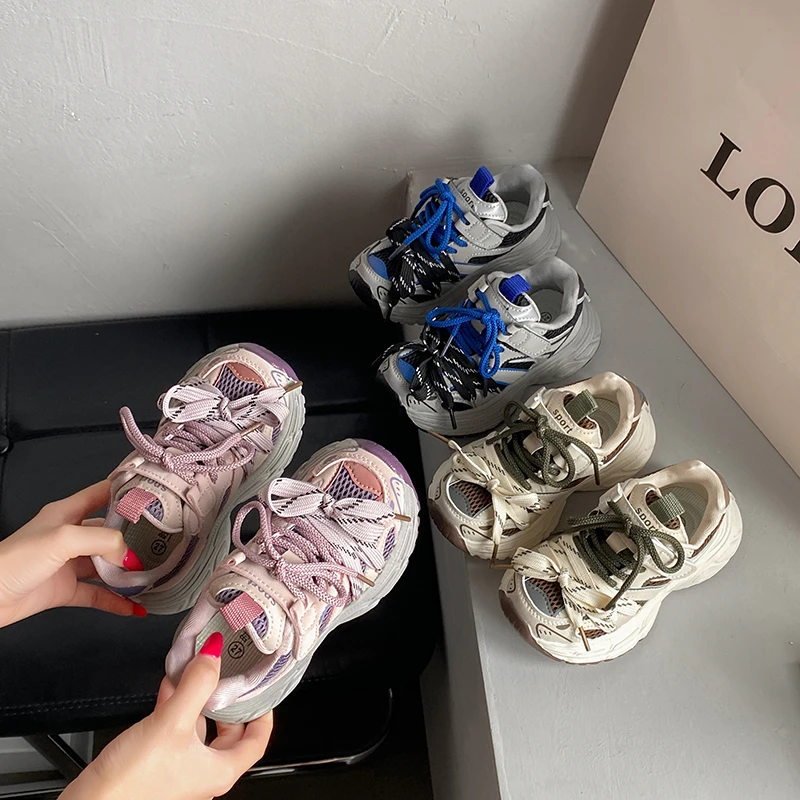 

Boys Girls Chunky Sneakers 2025 New Autumn Toddler Running Shoes Soft Sole Breathable Versatile Chic Kids School Sports Sneakers