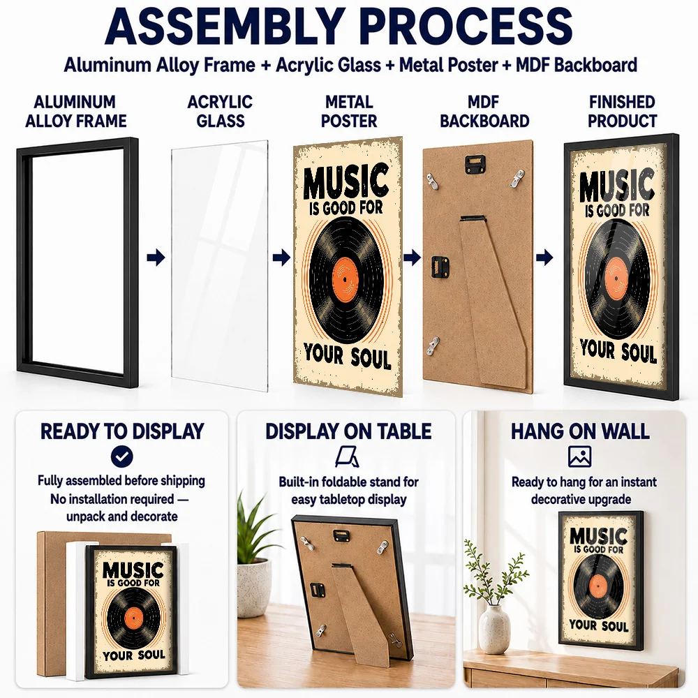 Music Is Good For Your Soul Framed Metal Poster Personalized Photo Concert Style Wall Art For Living Room Vinyl Collector Gift