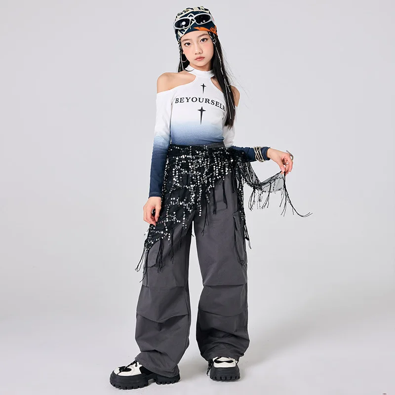 สาวใหม่ Hip Hop เสื้อผ้าชุดเต้นรําแจ๊สเครื่องแต่งกายเสื้อแขนยาว Baggy กางเกง Group Street Dance สวมใส่ Rave เสื้อผ้า