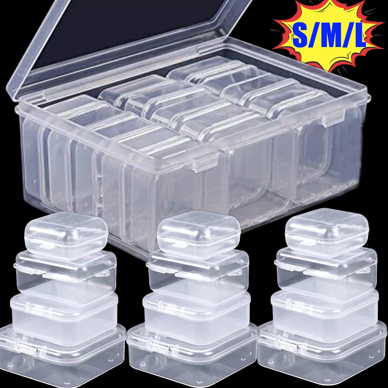 5pcs Mini Plastic Storage Box Transparent Square Box Earrings Jewelry Storage Case Small Square Box Jewelry Organizer Packaging