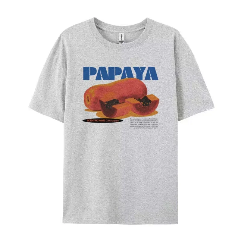 Papaya Print Retro Style T Shirt Women Summer Cute Aesthetic Fruit T-Shirts Loose Grunge Streetwear Tops Unisex Vintage Clothes